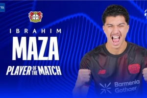 2次解围+3次抢断！马扎当选勒沃库森vs本菲卡全场最佳球员